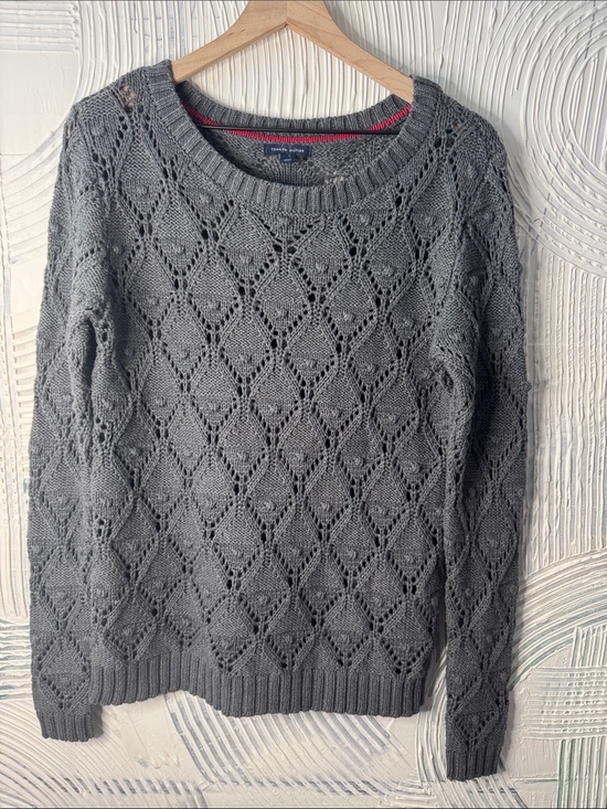 Tommy Hilfiger Sweaters - Tommy Hilfiger Grey Knit Sweater Size M Diamond Pattern Pullover N0421